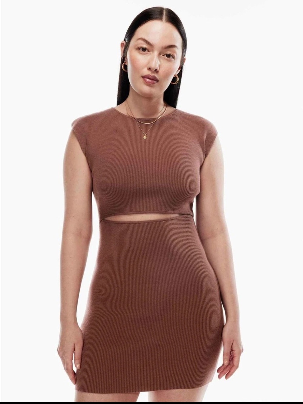 Aritzia Wilfred Cutout Knit Mini Dress in Mocha Sorbet